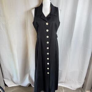 Coldwater Creek Womens Black Sz 12 Linen Blend Cut Out Back Sleeveless Dress EUC